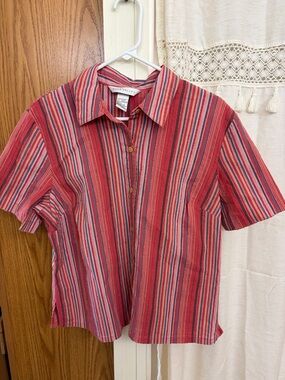 Napavalley Red Striped Short-Sleeve Button-Down Shirt